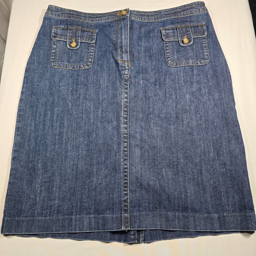 Jones New‎ York Plus Woman Denim Skirt 18W Blue Stretch Knee Length Pencil
